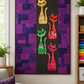 ModCat quilt wall hanging with vivid purple-violet Interwoven Plum patchwork side panels and colorful cat appliqués – ModCat Quilt Pattern by Colourwerx using Interwoven Plum by Jason Yenter for In The Beginning Fabrics. Shop Interwoven Plum at IraRobi Quilts | #modcat #colourwerx #quiltingfabric #Interwoven #purplefabric #catquilt