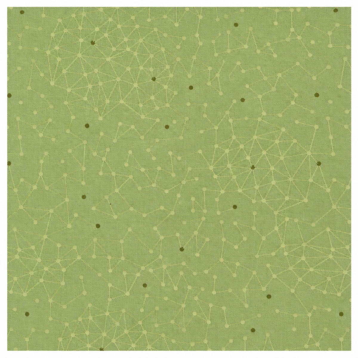 Olive You Net Sage Fabric by Zen Chic for Moda Fabrics, showing a pale connected-dot net and dark olive accents on sage green within a narrow white border.