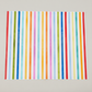 On the Go Stripes Multi quilting cotton by Jason Yenter for In The Beginning Fabrics — close-up flat lay showing crisp vertical rainbow stripes in red, sky blue, grass green, cobalt blue, teal, yellow-green, aqua, orange, and hot pink with subtle watercolor texture on a bright white ground, 100% cotton, 43–44" wide.