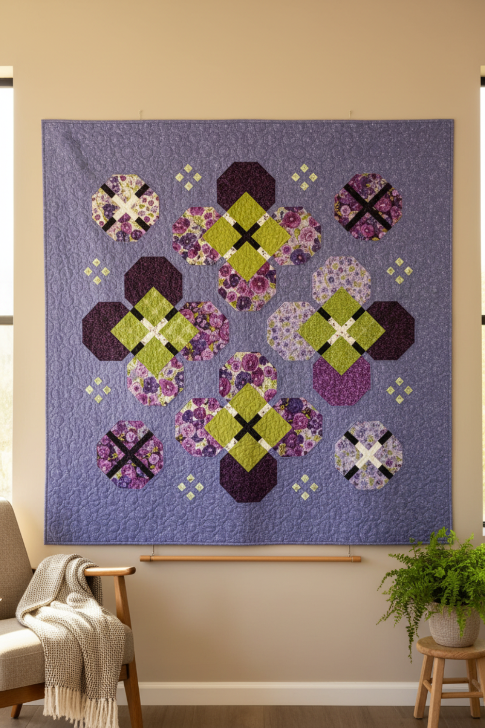 Quilts shown for inspiration feature the Pansy Face by Robin Pickens — all available at IraRobi Quilts.