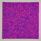 PAWsitivity Purple Field quilting cotton by Jason Yenter for In The Beginning Fabrics — close-up flat lay showing dense scattered ditsy floral medley of daisies, sunbursts, four-petal blooms, and cheerful flower silhouettes in vivid magenta-pink and hot pink on rich saturated violet-purple ground, 100% cotton, 43–44" wide.