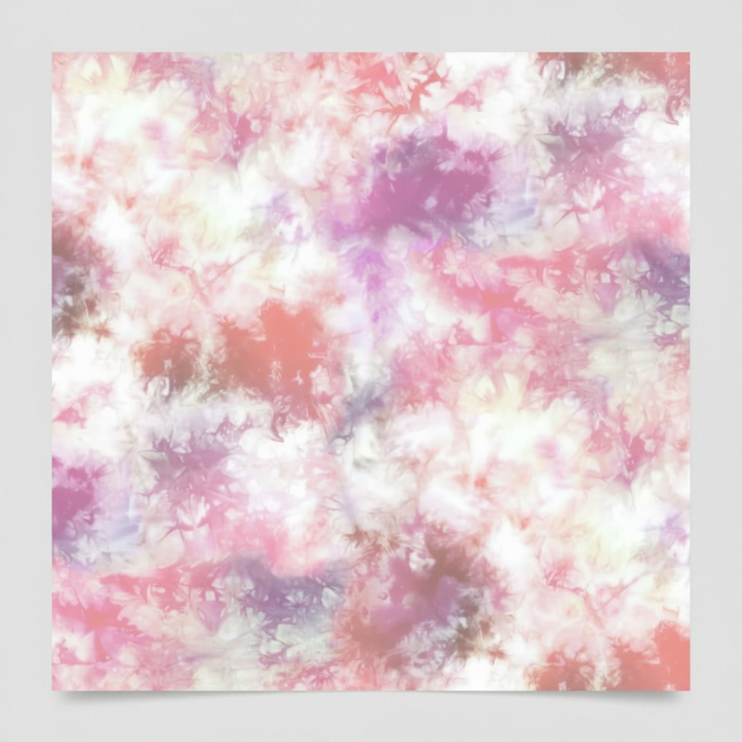 Close-up print detail of Fire & Ice by Maywood Studio Peach Ice Dye cotton quilting fabric showing soft peach, blush, rose, and lavender watercolor ice dye pattern