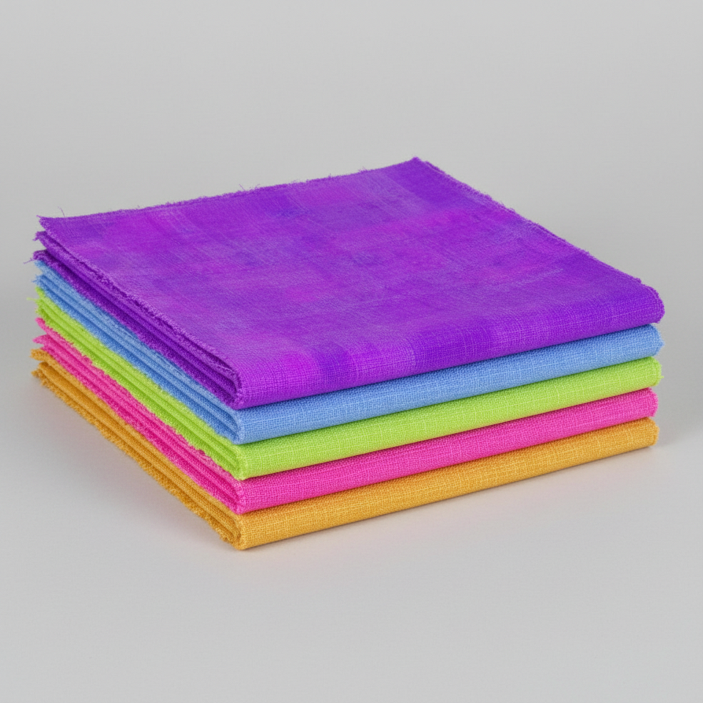 Interwoven Plum by Jason Yenter for In The Beginning Fabrics quilting cotton stacked with coordinating fabrics in periwinkle, pink, lime, and butterscotch