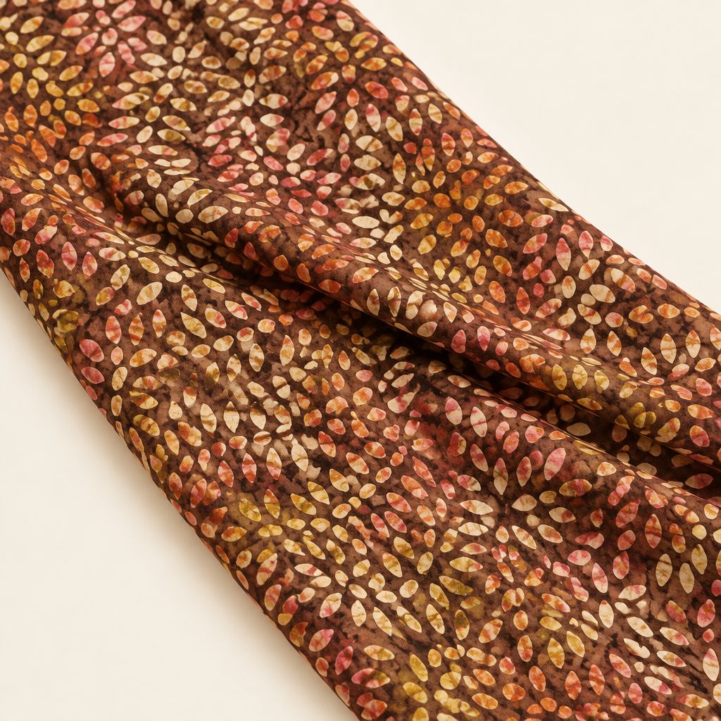 Rainfall Leaves Truffle fabric in a diagonal sweep