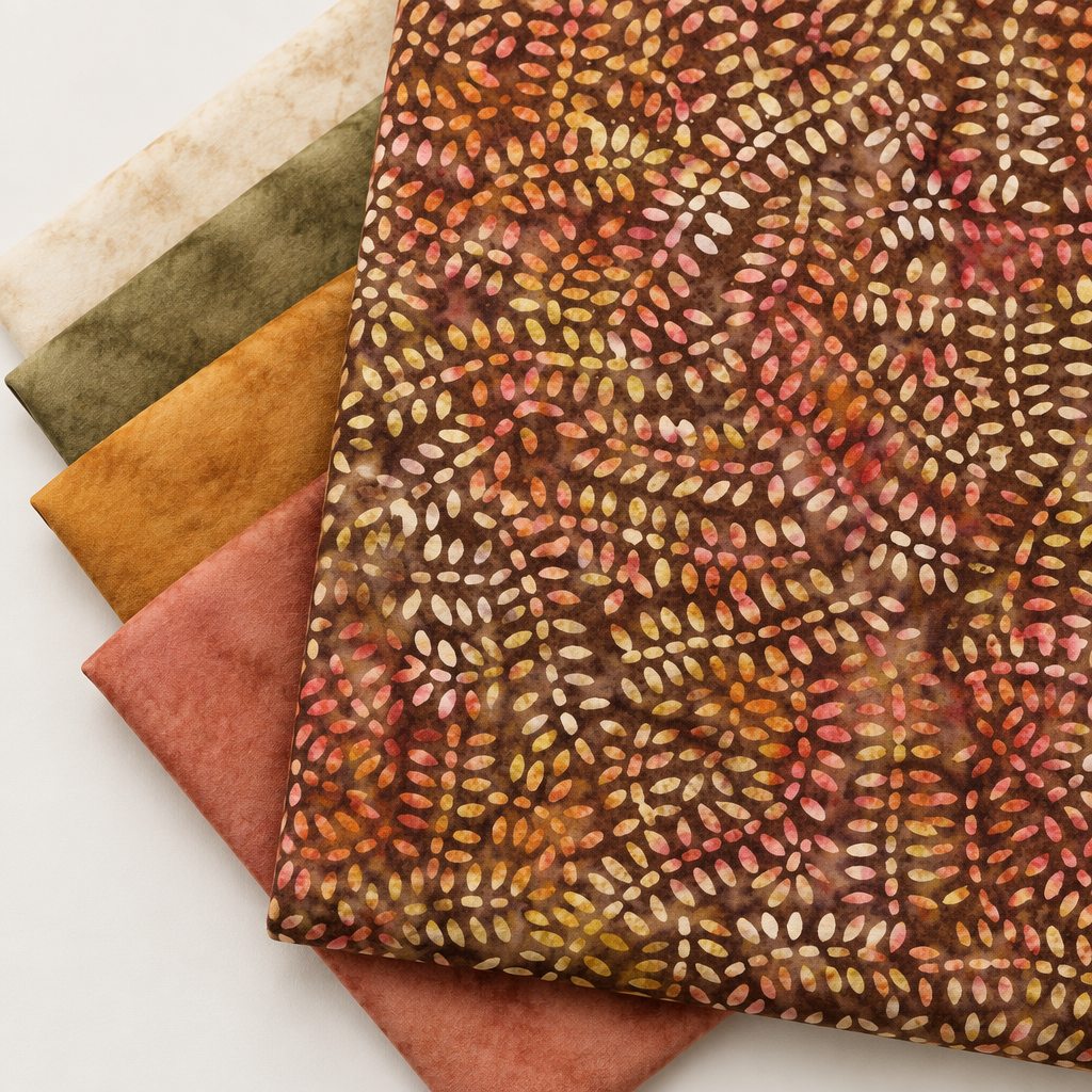 Rainfall Leaves Truffle with coordinating batik fabrics