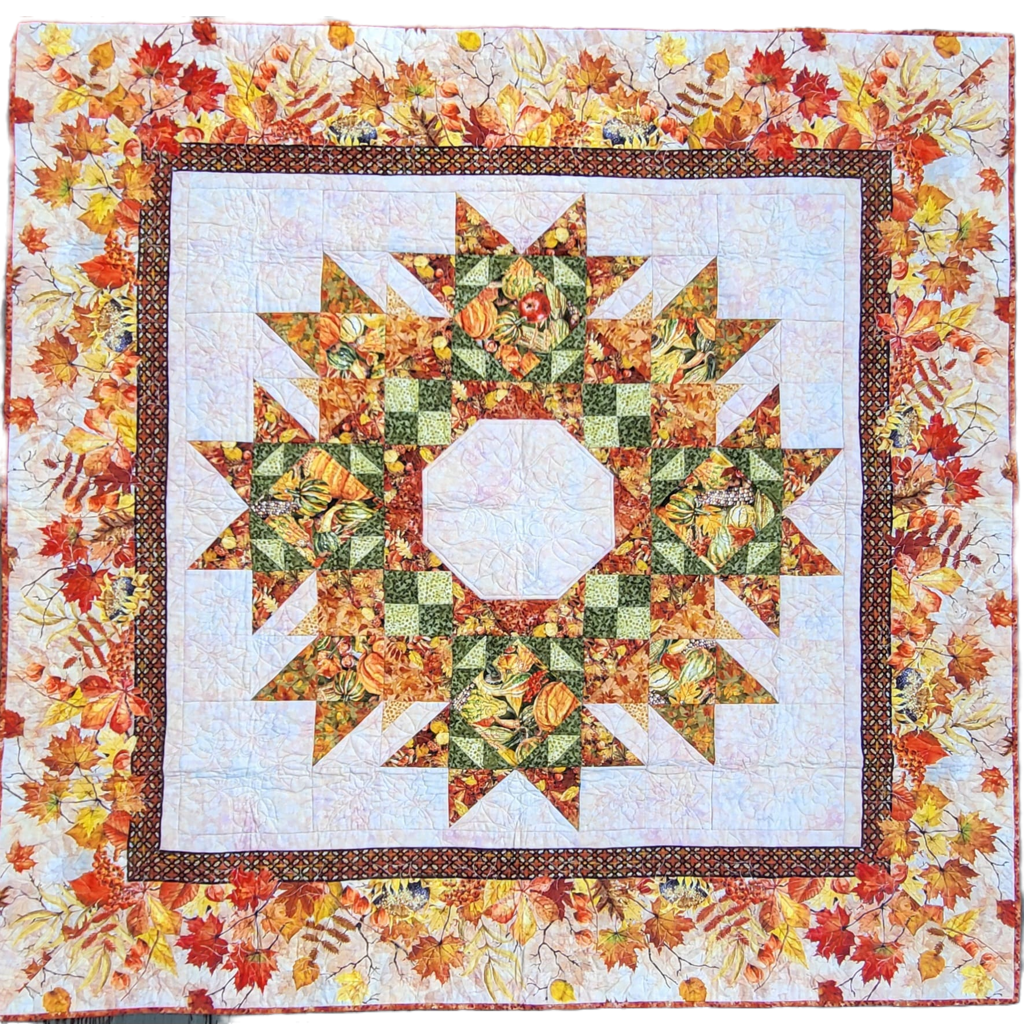 Autumn Celebration Wreath 59.5" x 59.5" Handmade Lap / Wall Hanging Quilt