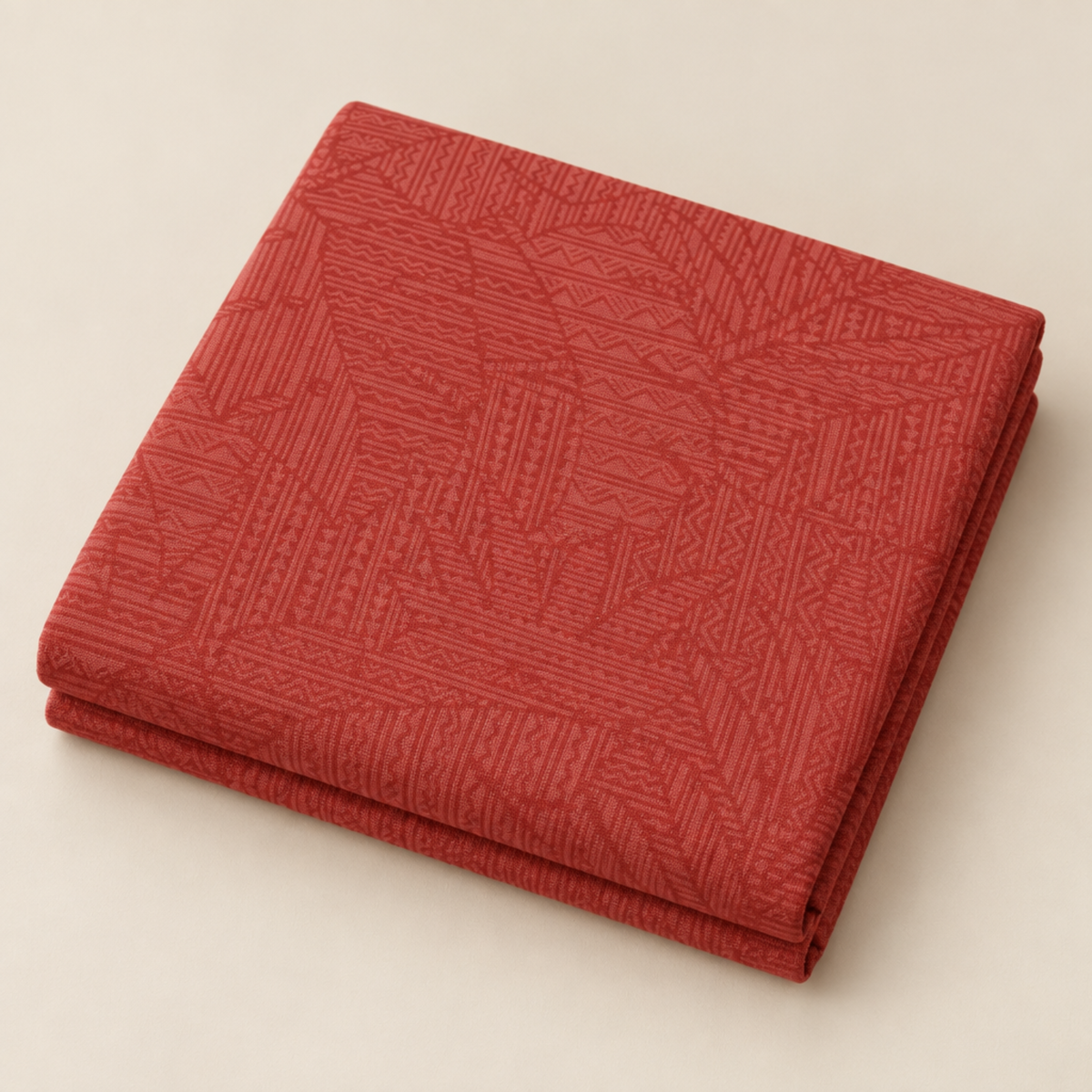 Folded Breezeway Medium Red Palm Patterns fabric displayed on a neutral background, showing its subtle tone-on-tone red geometric texture.