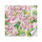 Decoupage Pink Lilac floral quilting fabric shown flat with one corner folded back to reveal the fabric surface.