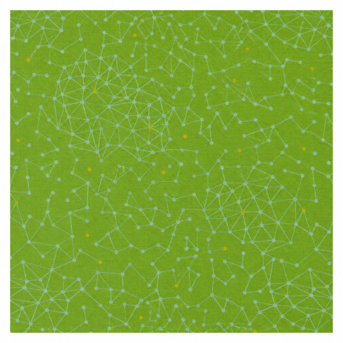 Olive You Net Fresh Grass Fabric by Zen Chic for Moda Fabrics, showing a pale connected-dot net and yellow accents on green within a white border.