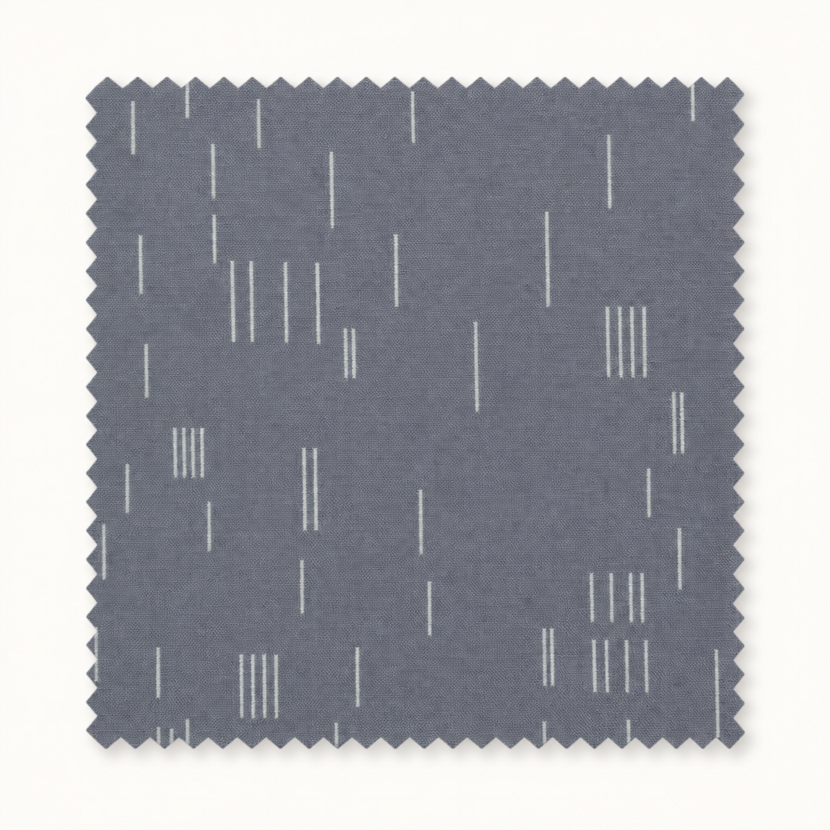 Square swatch of Celestial Strokes Aluminum fabric by Zen Chic for Moda Fabrics, featuring scattered white strokes on gray.