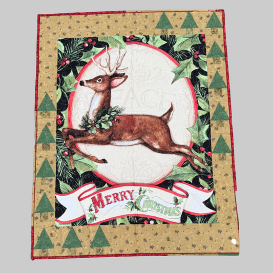 Reindeer Merry Christmas 40" x 51" Handmade Throw Quilt
