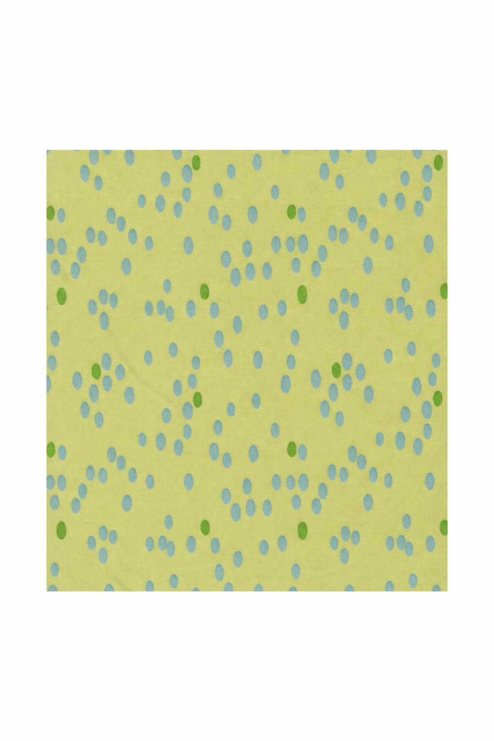 Olive You Dots Light Lime Fabric by Zen Chic for Moda Fabrics, with aqua dots and green accents on light lime, centered on a white background.