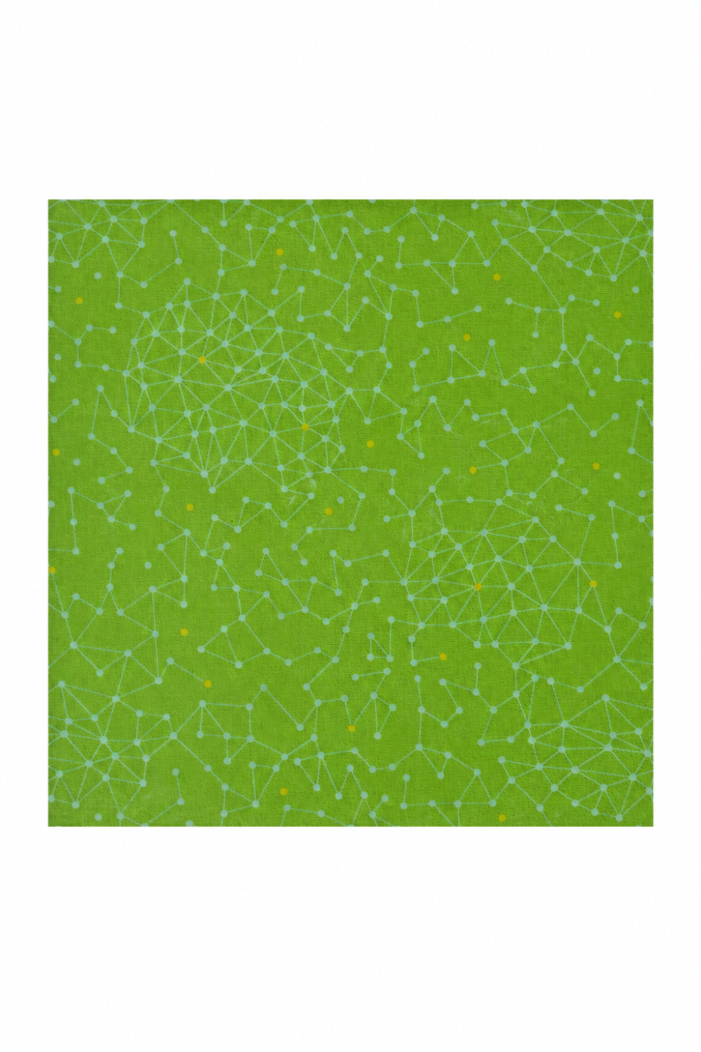 Olive You Net Fresh Grass Fabric by Zen Chic for Moda Fabrics, with a pale connected-dot net and yellow accents on green, centered on a white background. ⠋