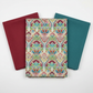 Vivid Brocade Spice quilting cotton fabric by Jason Yenter for In The Beginning Fabrics shown in a coordinate fan with Red and Teal blenders – dramatic allover baroque brocade with crimson and burgundy damask florals and teal scrolling leaves on warm cream, 100% cotton, 3 yard cut