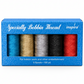 Specialty Bobbin Thread set — 5 metallic spools in turquoise blue, gold, silver, black, and red for bold bobbin work and embellishment — 100 yards each, perfect for quilting, decorative stitching, and creative sewing projects