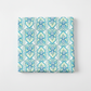 Wonders Of The Ocean Abstract quilting cotton fabric folded to show allover ogee trellis lattice with ornate Art Nouveau botanical medallions featuring feathery fronds, scrolling tendrils, and dotted borders in turquoise, cobalt blue, and chartreuse green on crisp white by Jason Yenter for In The Beginning Fabrics, 100% cotton, 3 yard cut